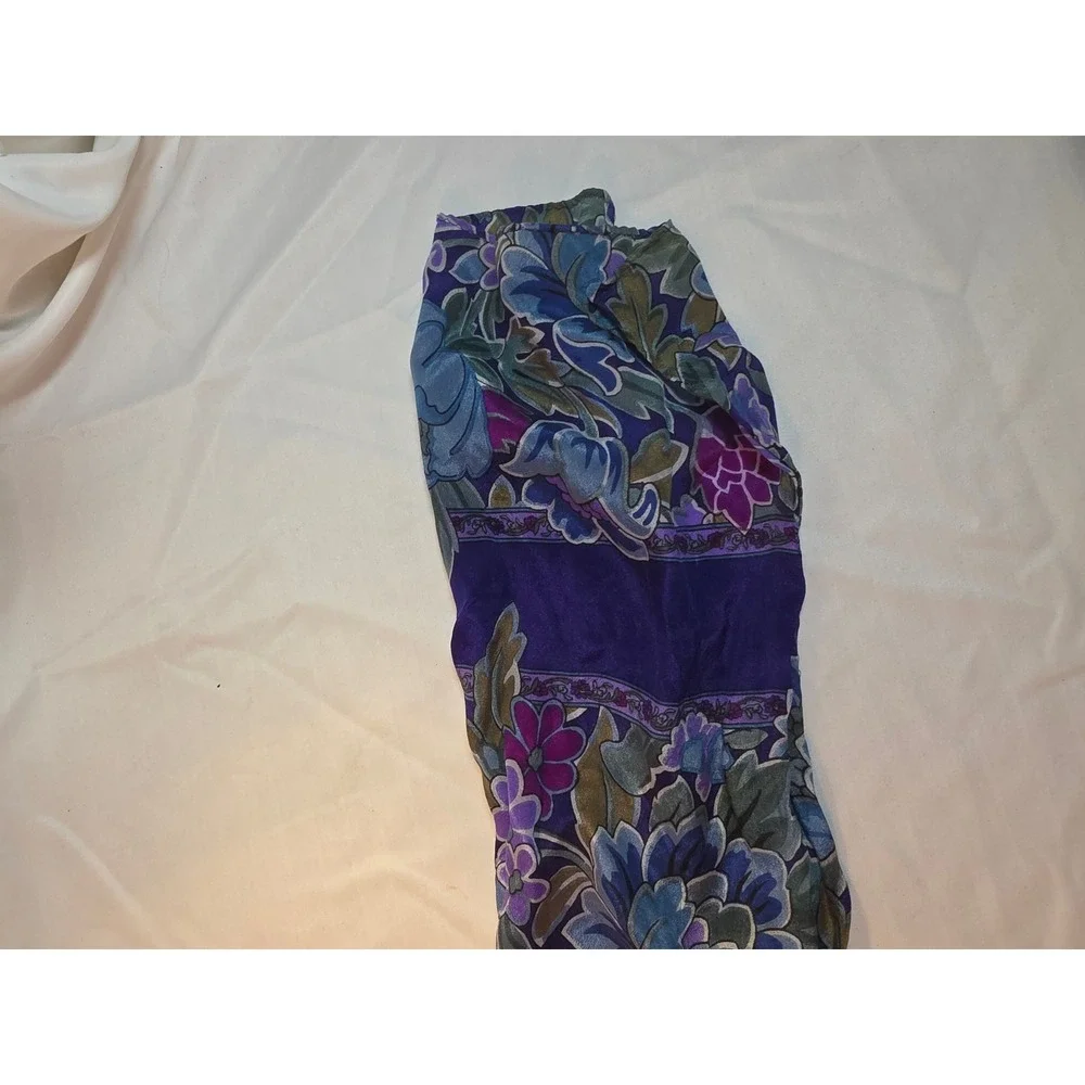 Liz Claiborne Floral Scarf Purple Blue Green Botanical Print Lightweight Wrap